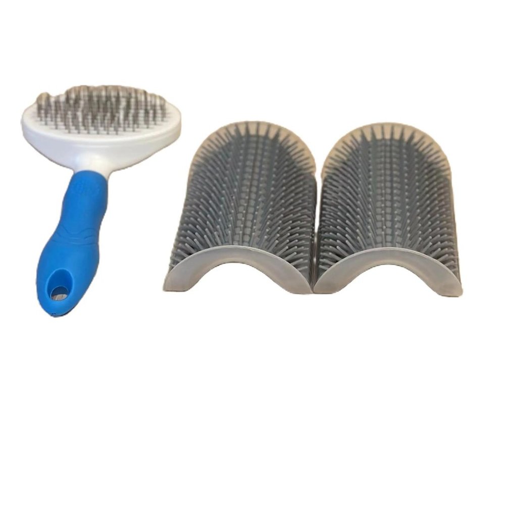 Cat Grooming Brush Set (3 Pieces) 1 Slicker Cat Brush 2 Cat Wall Corner Combs